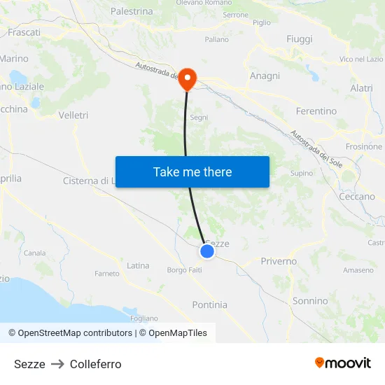 Sezze to Colleferro map