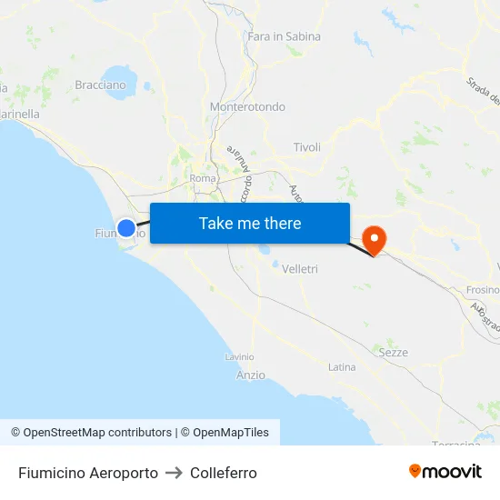 Fiumicino Aeroporto to Colleferro map