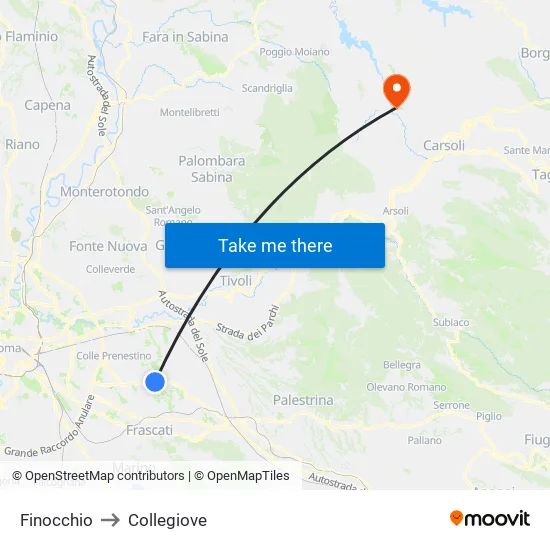 Finocchio to Collegiove map