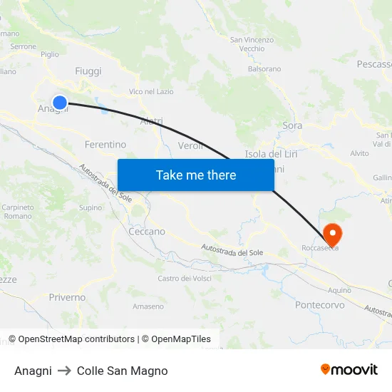 Anagni to Colle San Magno map