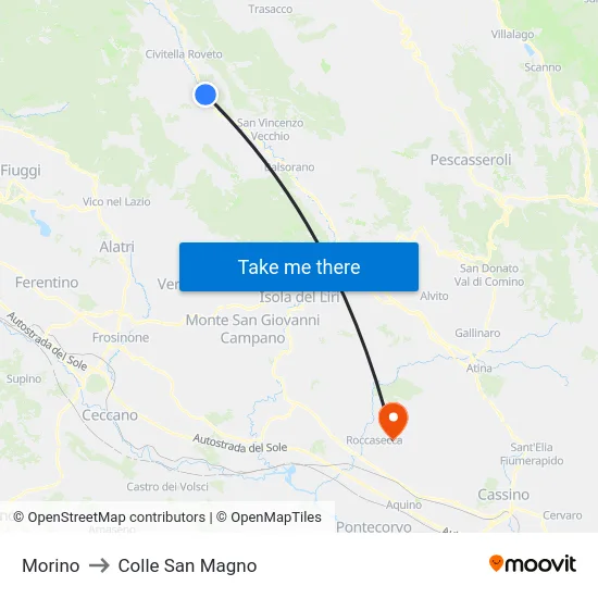 Morino to Colle San Magno map