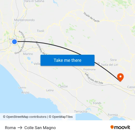 Rome to Colle San Magno map