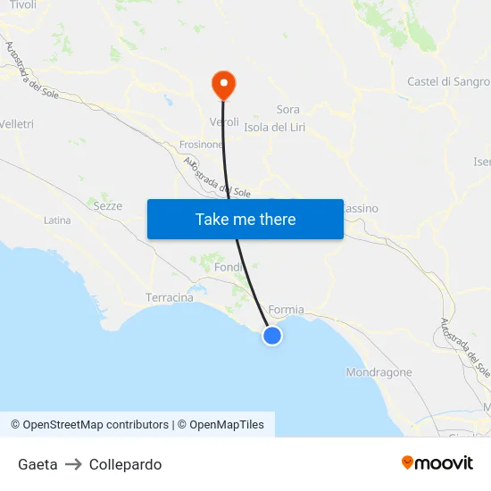 Gaeta to Collepardo map