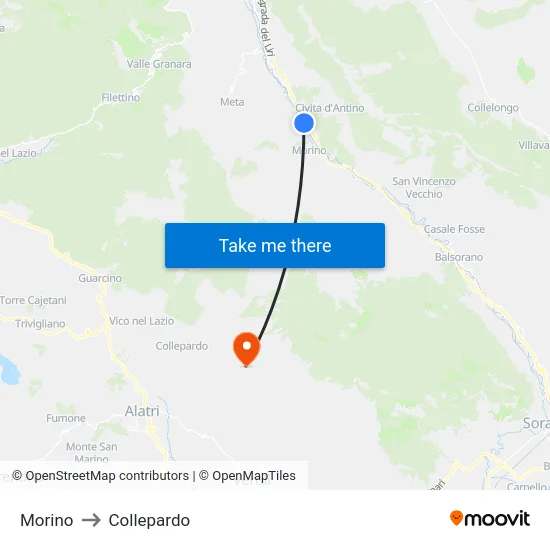 Morino to Collepardo map