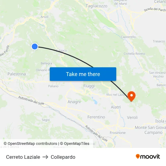 Cerreto Laziale to Collepardo map