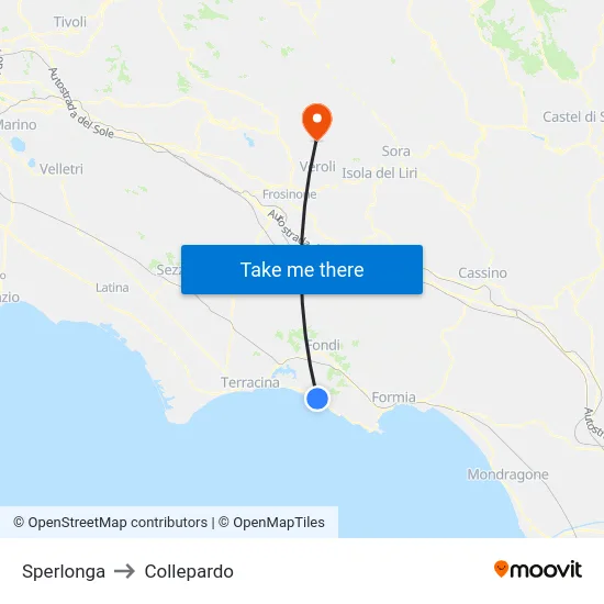 Sperlonga to Collepardo map