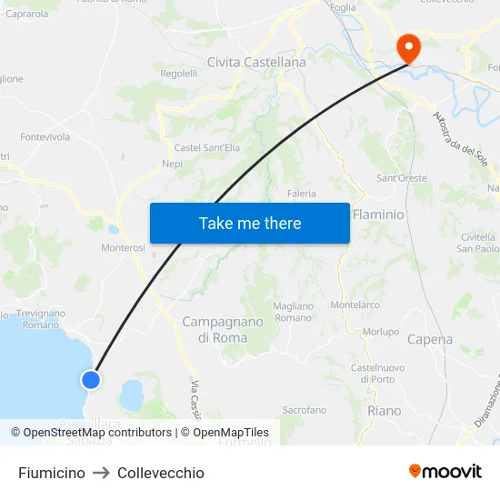 Fiumicino to Collevecchio map