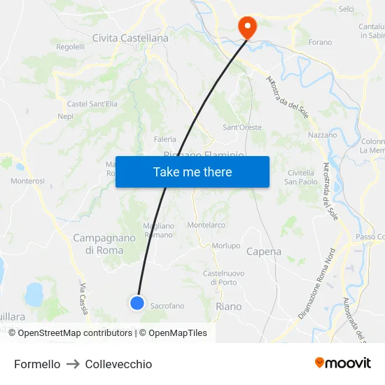 Formello to Collevecchio map