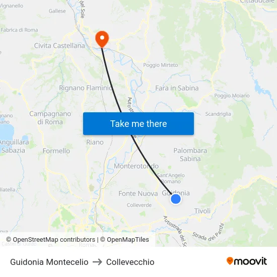 Guidonia Montecelio to Collevecchio map