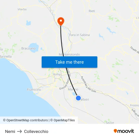 Nemi to Collevecchio map