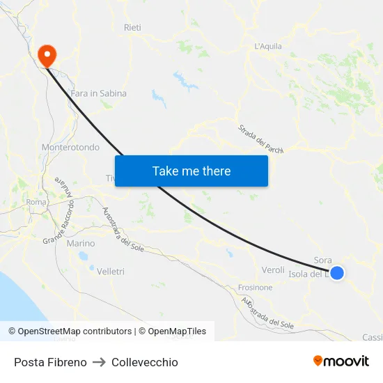 Posta Fibreno to Collevecchio map