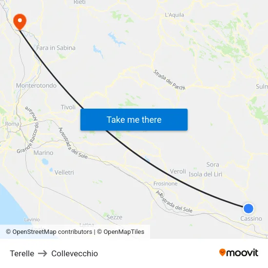 Terelle to Collevecchio map