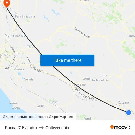Rocca D' Evandro to Collevecchio map