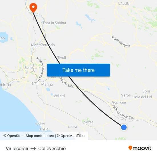 Vallecorsa to Collevecchio map