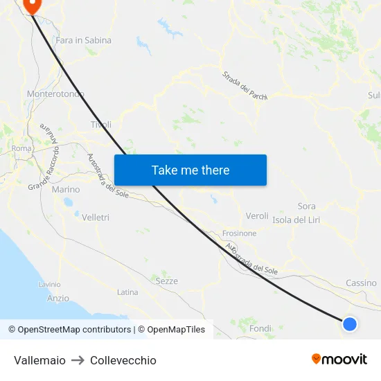 Vallemaio to Collevecchio map