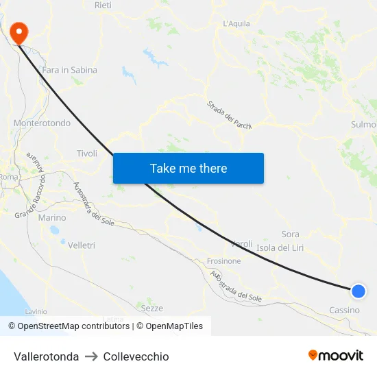 Vallerotonda to Collevecchio map