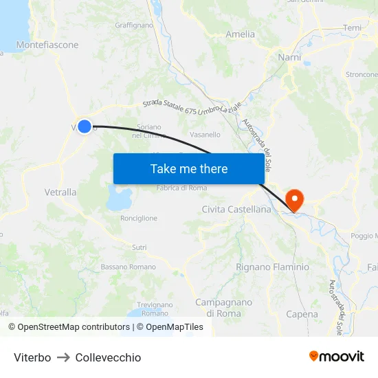 Viterbo to Collevecchio map