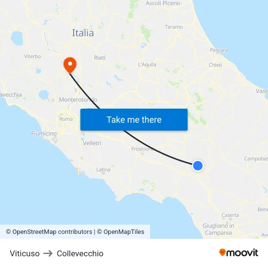 Viticuso to Collevecchio map