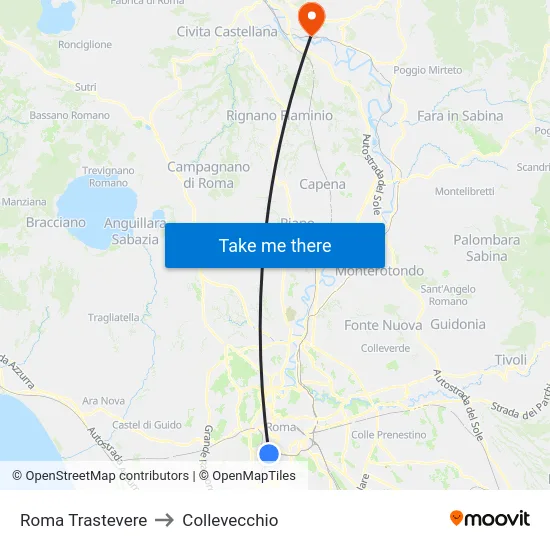 Roma Trastevere to Collevecchio map