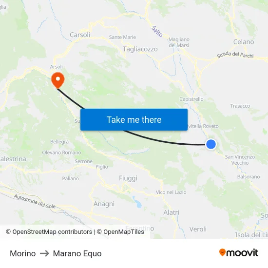 Morino to Marano Equo map