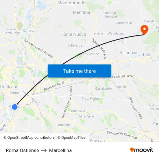 Roma Ostiense to Marcellina map