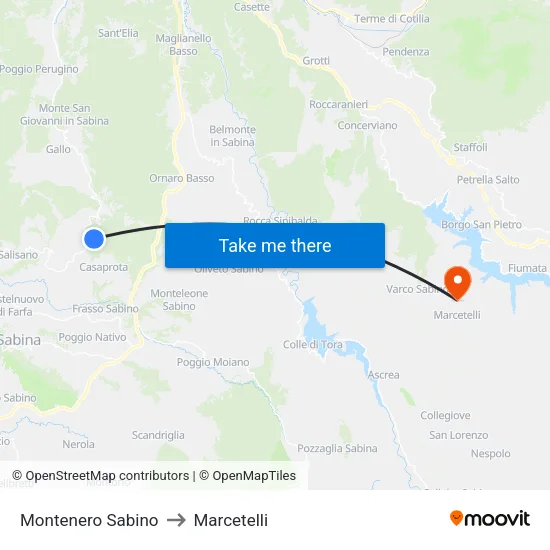 Montenero Sabino to Marcetelli map
