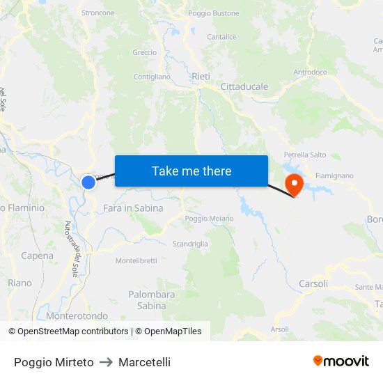 Poggio Mirteto to Marcetelli map