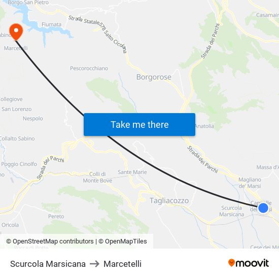 Scurcola Marsicana to Marcetelli map