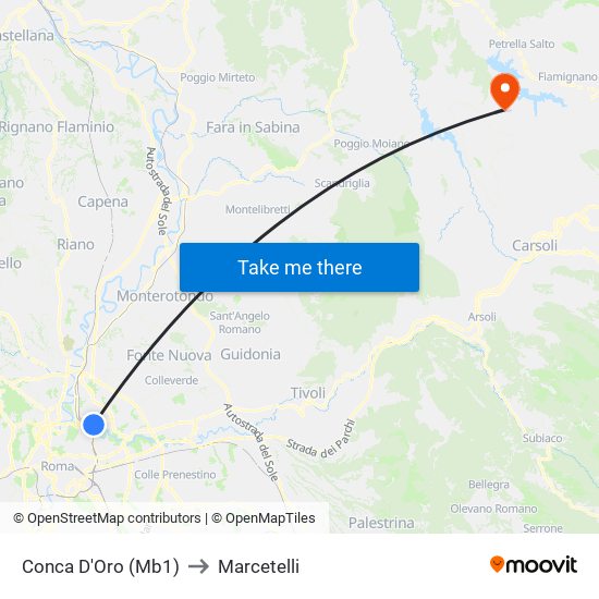 Conca D'Oro (Mb1) to Marcetelli map