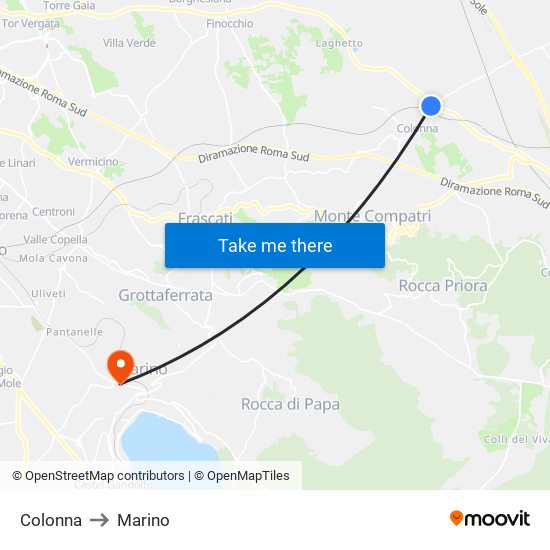 Colonna to Marino map