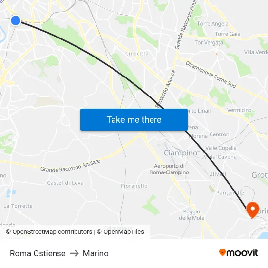 Roma Ostiense to Marino map