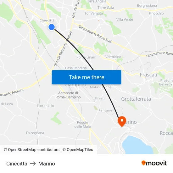 Cinecittà to Marino map