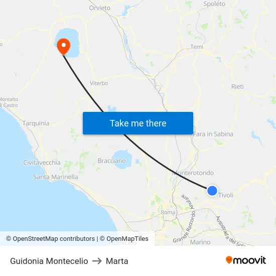 Guidonia Montecelio to Marta map