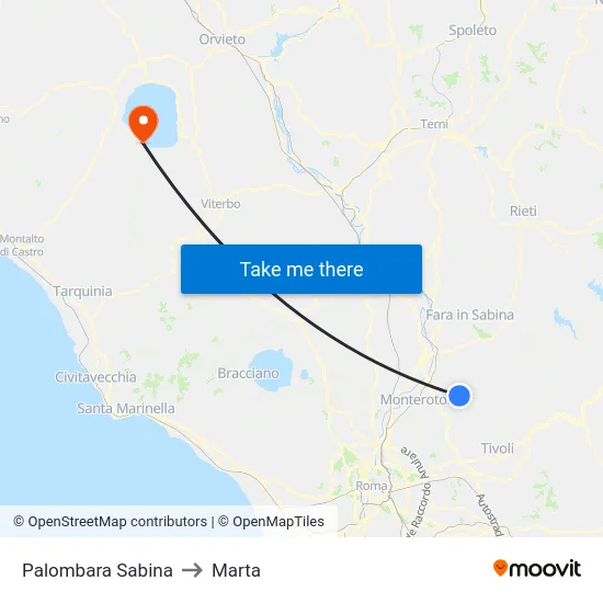 Palombara Sabina to Marta map