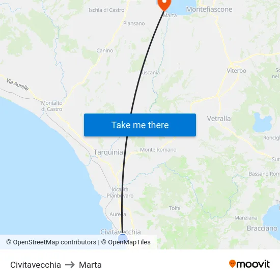 Civitavecchia to Marta map