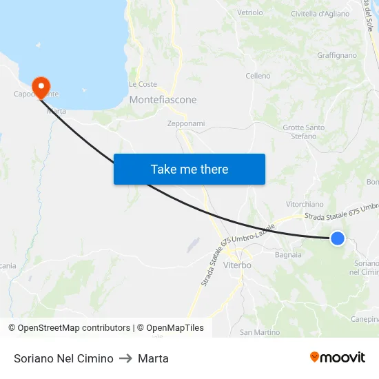 Soriano Nel Cimino to Marta map