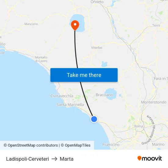 Ladispoli-Cerveteri to Marta map