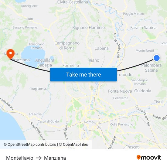 Monteflavio to Manziana map