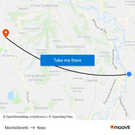 Montelibretti to Nepi map