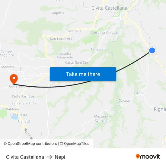 Civita Castellana to Nepi map