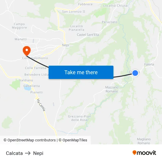 Calcata to Nepi map
