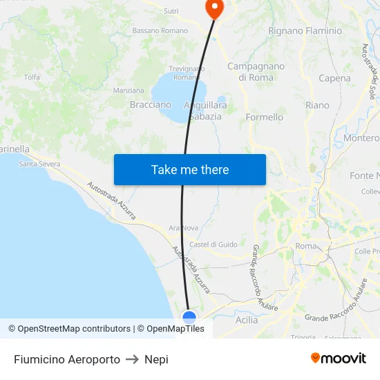 Fiumicino Aeroporto to Nepi map