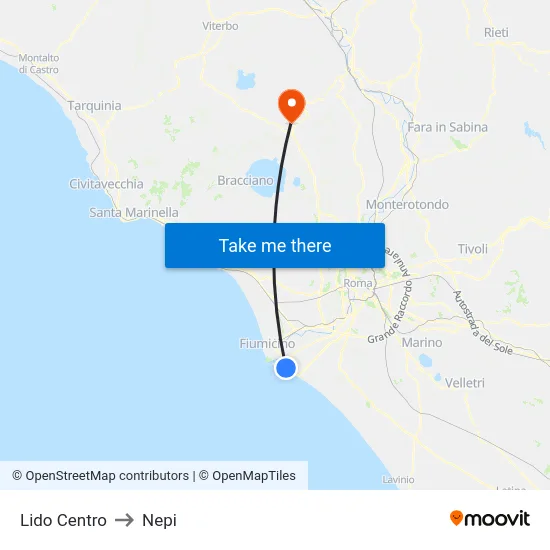 Lido Center to Nepi map