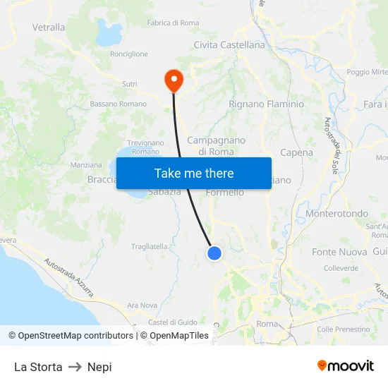 La Storta to Nepi map