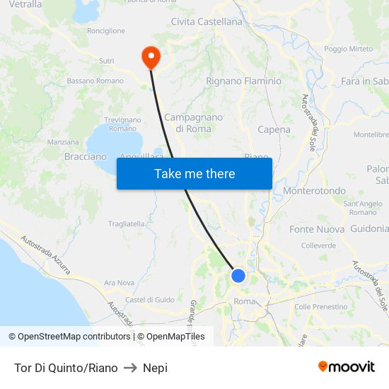 Tor Di Quinto/Riano to Nepi map
