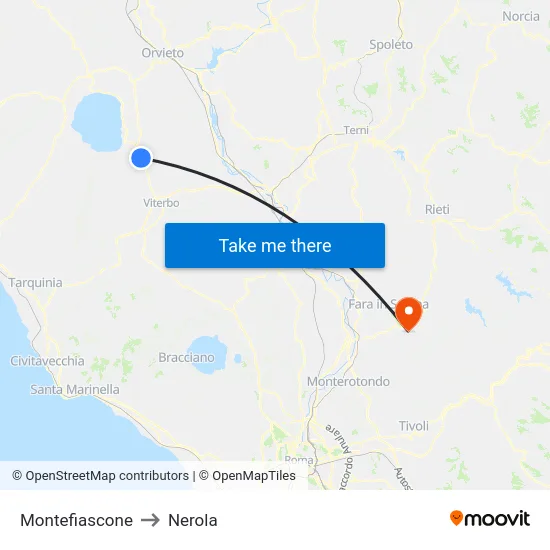 Montefiascone to Nerola map