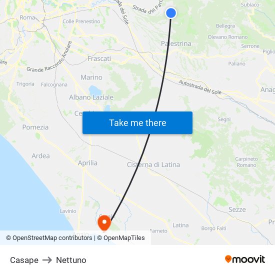 Casape to Nettuno map