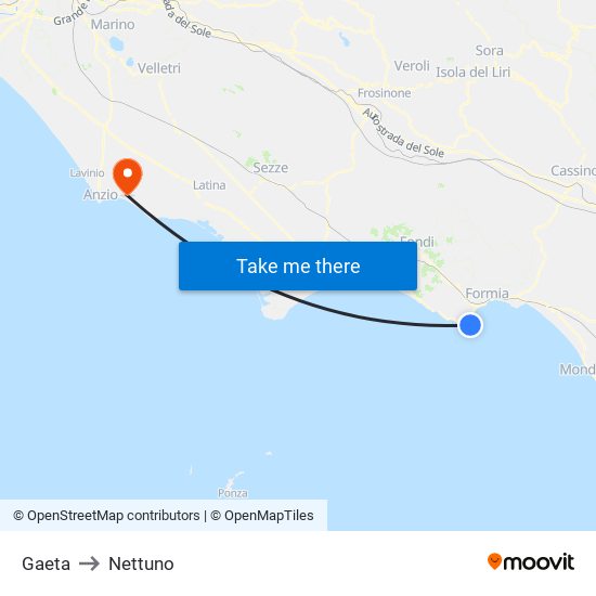 Gaeta to Nettuno map