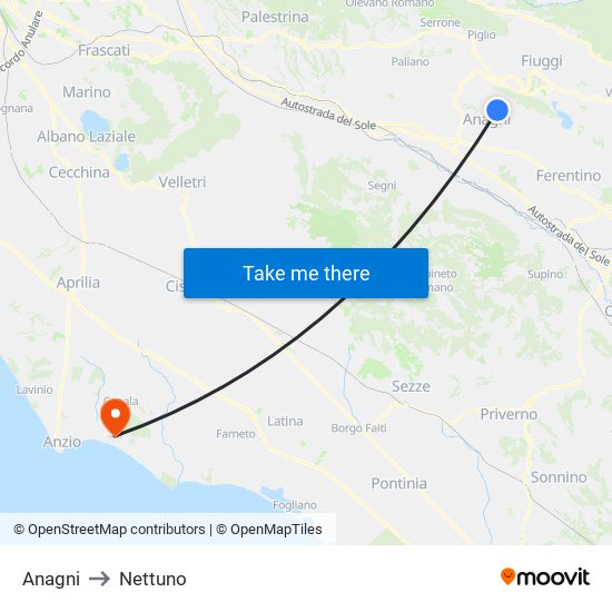 Anagni to Nettuno map