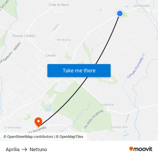 Aprilia to Nettuno map
